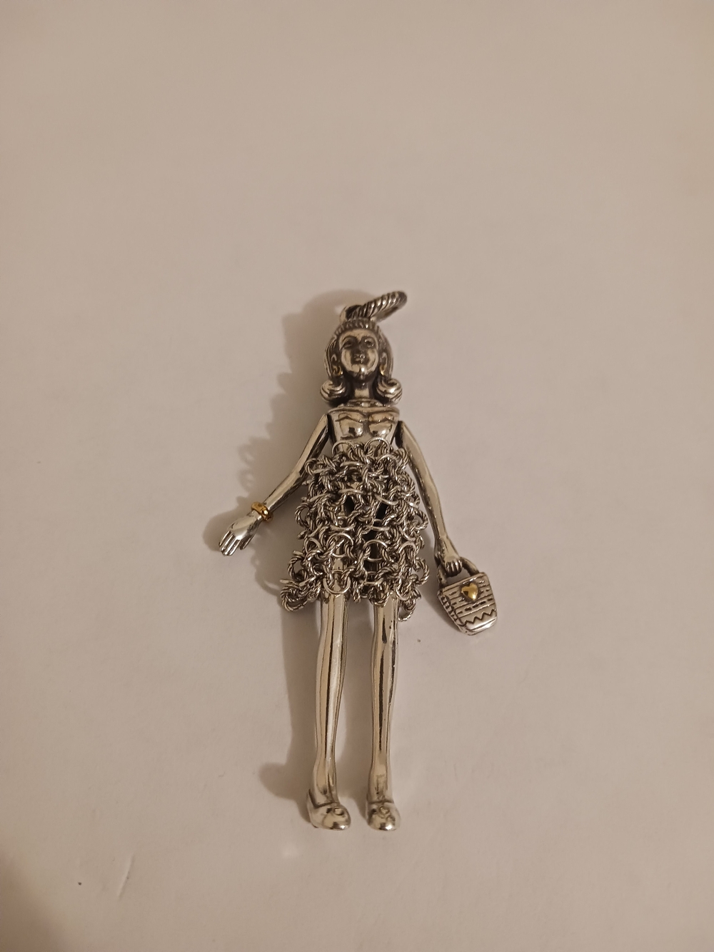 Brighton Silver-Tone Doll Brooch with Gold Accent- Moveable Body